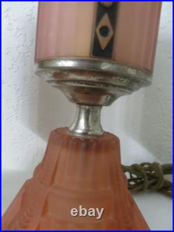 (PAIR) 1930s Houze Glass Art Deco Pink SkyscraperLamps