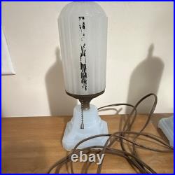 (PAIR) 1930s Houze Glass Art Deco translucent blue base SkyscraperLamps