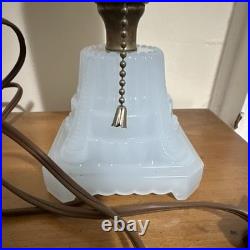 (PAIR) 1930s Houze Glass Art Deco translucent blue base SkyscraperLamps