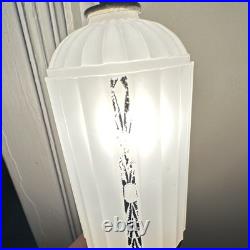 (PAIR) 1930s Houze Glass Art Deco translucent blue base SkyscraperLamps