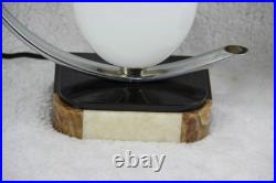 PAIR ART DECO 1930 French chrome marble onyx birds egg lamp bed desk