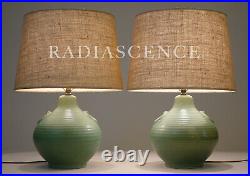 PAIR REDWING MATTE GREEN RINGWARE DECO ART POTTERY CERAMIC LAMPS BAUER MCCOY 40s