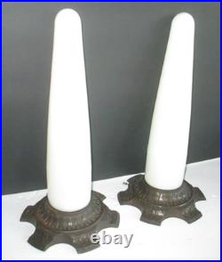 PAIR SHOWTEX Art Deco Architectural Skyscraper Cast Iron Glass Table Lamps