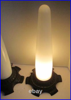 PAIR SHOWTEX Art Deco Architectural Skyscraper Cast Iron Glass Table Lamps