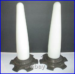 PAIR SHOWTEX Art Deco Architectural Skyscraper Cast Iron Glass Table Lamps