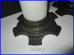PAIR SHOWTEX Art Deco Architectural Skyscraper Cast Iron Glass Table Lamps