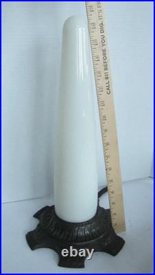 PAIR SHOWTEX Art Deco Architectural Skyscraper Cast Iron Glass Table Lamps