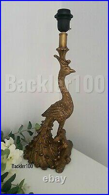 PEACOCK TABLE LAMP BASE resin gold bronzed tone Art Deco style 50cm