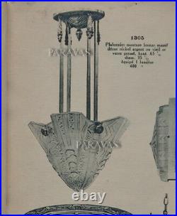 PETITOT & MULLER FRENCH 1930 ART DECO PENDANT CHANDELIER. Lamp ceiling light