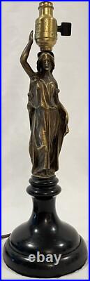 PR Vtg Deco Brass Bakelite Figural Goddess Neoclassical Table Lamps with Shade 15