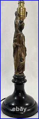 PR Vtg Deco Brass Bakelite Figural Goddess Neoclassical Table Lamps with Shade 15