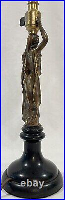 PR Vtg Deco Brass Bakelite Figural Goddess Neoclassical Table Lamps with Shade 15