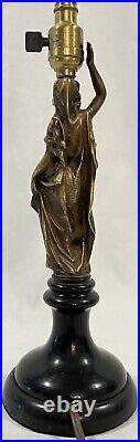 PR Vtg Deco Brass Bakelite Figural Goddess Neoclassical Table Lamps with Shade 15