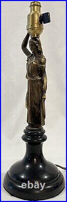 PR Vtg Deco Brass Bakelite Figural Goddess Neoclassical Table Lamps with Shade 15