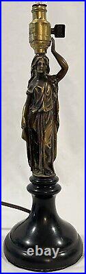 PR Vtg Deco Brass Bakelite Figural Goddess Neoclassical Table Lamps with Shade 15