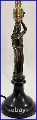PR Vtg Deco Brass Bakelite Figural Goddess Neoclassical Table Lamps with Shade 15