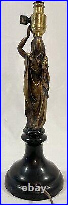 PR Vtg Deco Brass Bakelite Figural Goddess Neoclassical Table Lamps with Shade 15