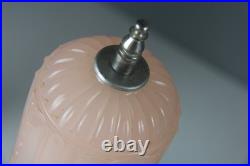 Pair 1930s HouzeX Houze Glass Art Deco Coralex Pink Skyscraper Boudoir Lamps