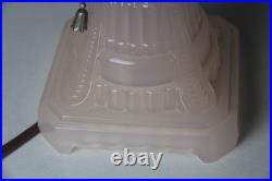 Pair 1930s HouzeX Houze Glass Art Deco Coralex Pink Skyscraper Boudoir Lamps