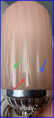 Pair 1930s HouzeX Houze Glass Art Deco Coralex Pink Skyscraper Boudoir Lamps