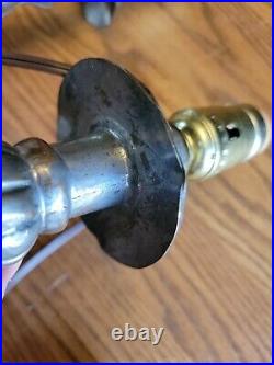 Pair 2 Antique Brass Tin Silver Tone Molded Pressed Metal Lamp 10art Deco Vtg