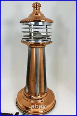 Pair (2) Art Deco Machine Age Copper and Aluminum Lighthouse Lamps RARE