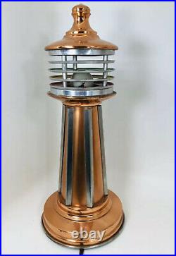 Pair (2) Art Deco Machine Age Copper and Aluminum Lighthouse Lamps RARE