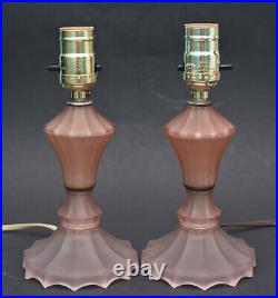Pair 2 Vintage Antique Art Deco Pink Depression Glass Boudoir Lamps Rewired