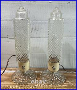 Pair 2 Vintage Art Deco Boudoir Torpedo Skyscraper Bullet Dresser Glass Lamps