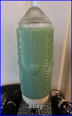 Pair Antique Art Deco Bullet Torpedo Skyscraper Table Lamps Jadeite Working