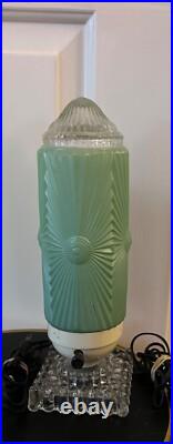 Pair Antique Art Deco Bullet Torpedo Skyscraper Table Lamps Jadeite Working