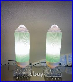 Pair Antique Art Deco Bullet Torpedo Skyscraper Table Lamps Jadeite Working
