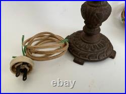 Pair Antique Art Deco Nouveau Floral Iron Mantel Candlestick Flickering Lamps