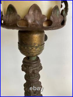 Pair Antique Art Deco Nouveau Floral Iron Mantel Candlestick Flickering Lamps