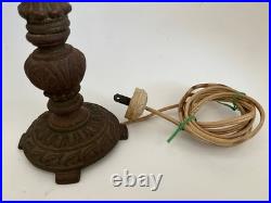 Pair Antique Art Deco Nouveau Floral Iron Mantel Candlestick Flickering Lamps