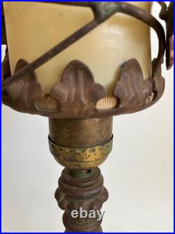 Pair Antique Art Deco Nouveau Floral Iron Mantel Candlestick Flickering Lamps