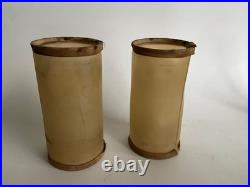 Pair Antique Art Deco Nouveau Floral Iron Mantel Candlestick Flickering Lamps