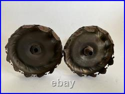 Pair Antique Art Deco Nouveau Floral Iron Mantel Candlestick Flickering Lamps