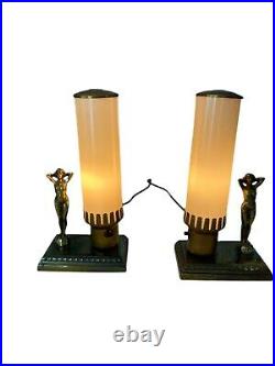 Pair Antique Art Deco Nude Lady Table Lamps
