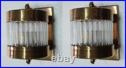 Pair Antique Old Vintage Art Deco Brass & Glass Rod Ship Light Wall Sconces Lamp