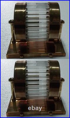 Pair Antique Old Vintage Art Deco Brass & Glass Rod Ship Light Wall Sconces Lamp