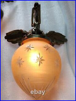 Pair Antique Vintage Art Deco Nouveau Brass Swan Wall Sconces Fixture Light Lamp