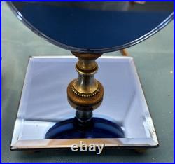 Pair Art Deco Blue Mirror Bedroom Lamps with Acrylic Grapes MCM