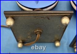 Pair Art Deco Blue Mirror Bedroom Lamps with Acrylic Grapes MCM