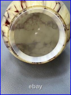 Pair Art Deco Bohemian Loetz Marbled Cased Glass Lamp Shades Globes Caramel Slag