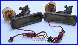 Pair Art Deco Dancer Figural Table Lamps with Fabric Shades Corded Switch No. 183