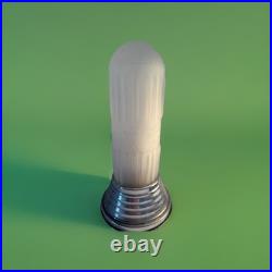 Pair Art Deco Dome Bullet Frosted Glass Star Lamps Chrome Base Very Good Cond