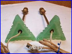 Pair Art Deco Lamps Jadeite Green Glass Houze Roman Column Boudoir Lamps 1930's