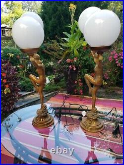 Pair Art Deco Lamps- Roaring 20's Ladies