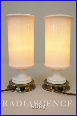 Pair Art Deco Modern Nude Sculpture Torchiere China Ceramic Pottery Lamps 1930's